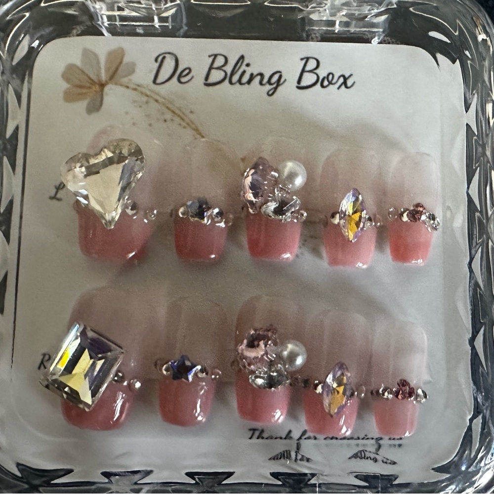 New! Pink and white nails. New. Bling nails press on nails